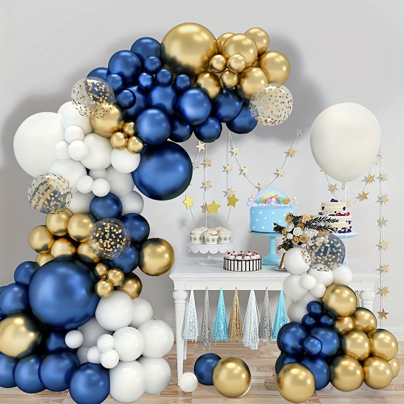 

107pcs, Navy Arch Kit, Vintage Gold And Metallic Confetti Balloons, For Graduation, Wedding, Birthday, Anniversary, Party Decoration Supplies