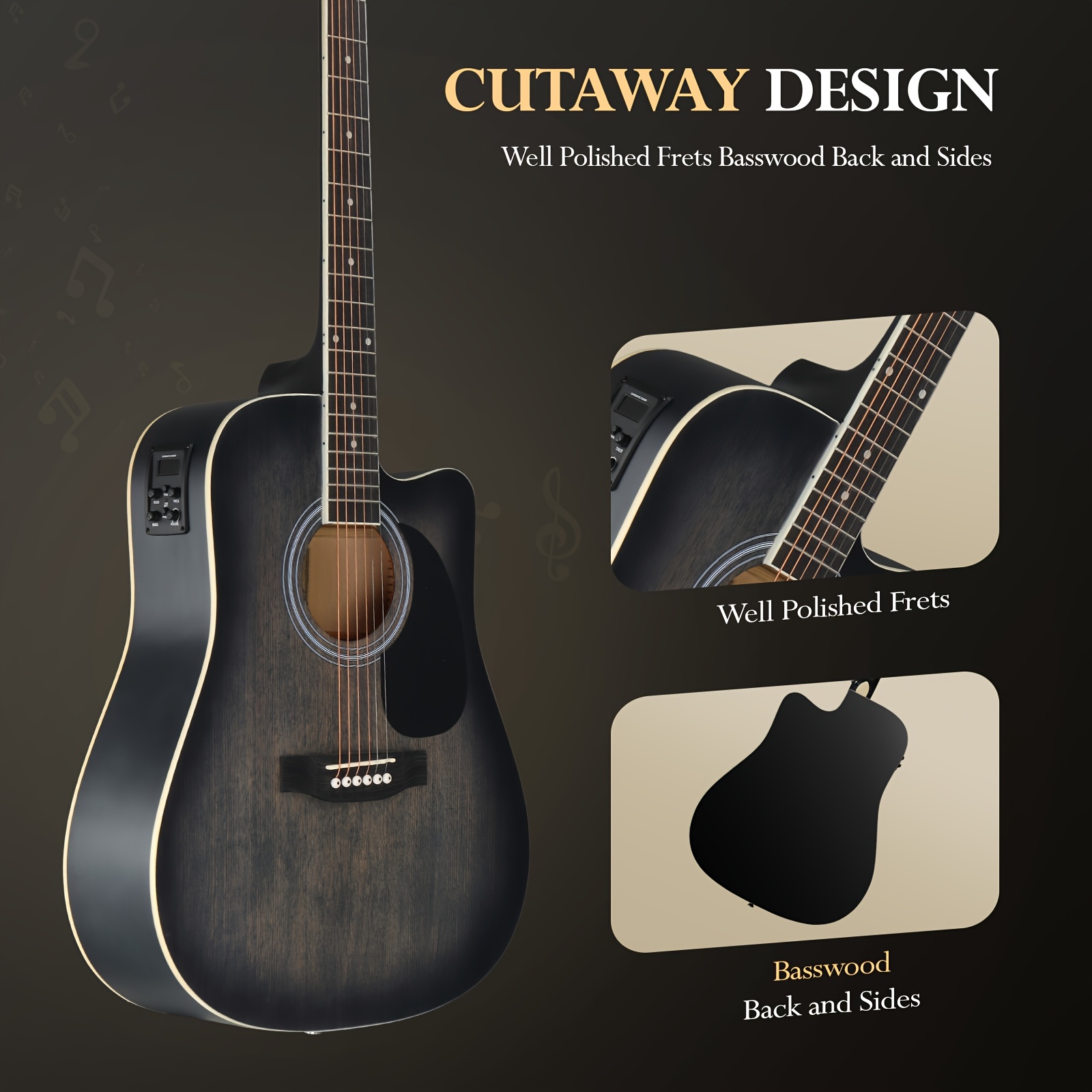 Bonnlo Electric Acoustic Guitar Kit, Full Size Acoustic Folk... product image 9