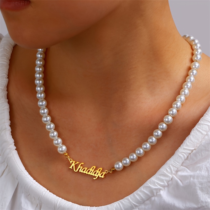 

Personalized Pearl Necklace With 18k Golden Plating - Perfect For Parties And Galas - Customizable Name