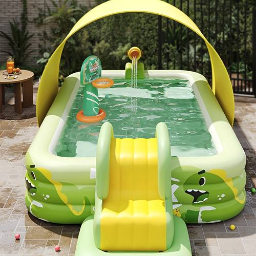 large inflatable swimming pool cute little dinosaur pattern inflatable pool and mat random color combo set very suitable for courtyard balcony and other spaces family water play and swimming courtyard pool party