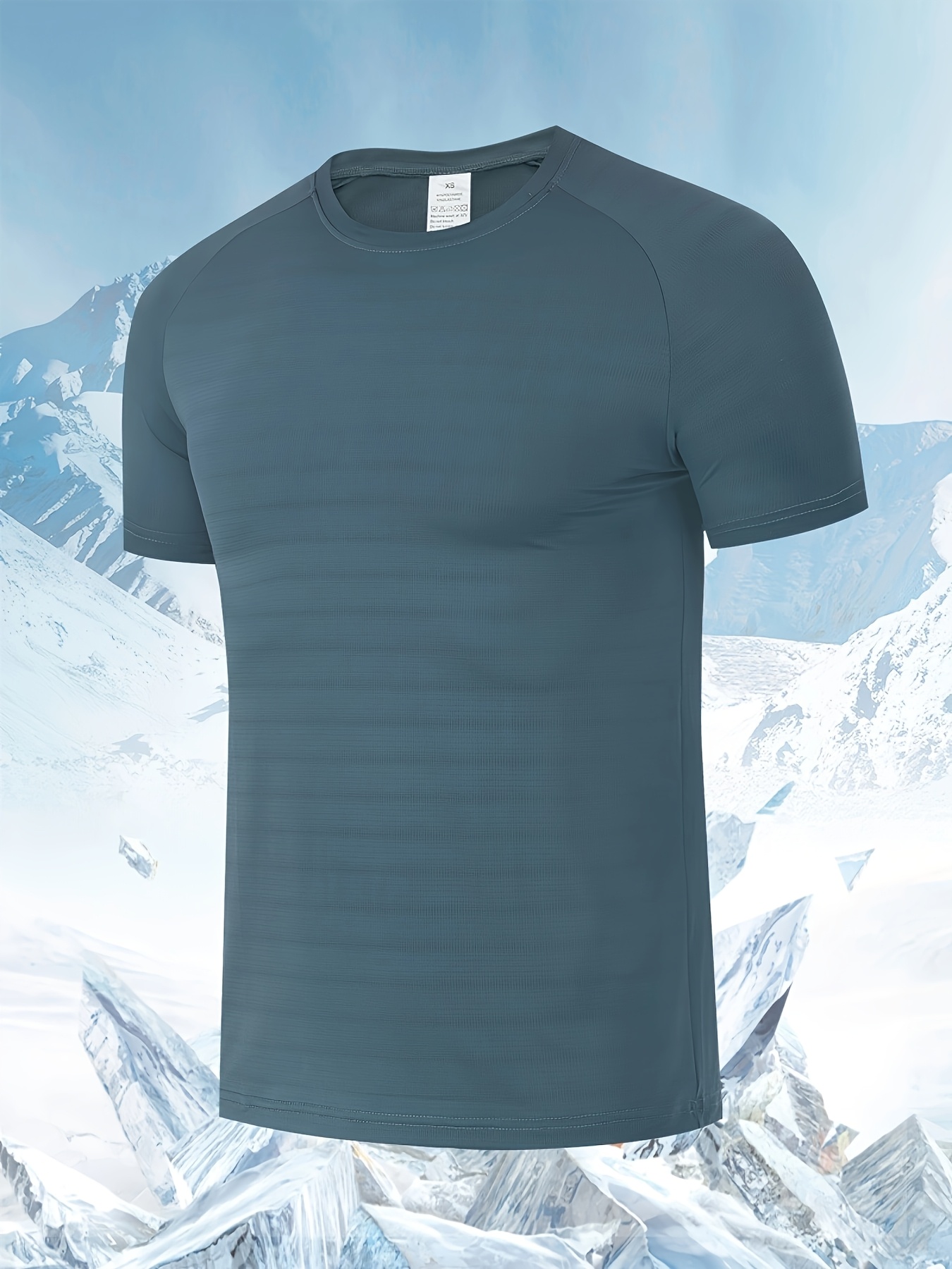 1pc Men's Ice Sliky Fiber T-Shirt with -7? Ice Feel Technology, Moisture-Wicking Quick-Dry High Elasticity Fabric, Breathable Gradient Mesh Design for Sports & Casual Wear - Black, All-Season Round Neck Short Sleeve Tee, Summer Activewear, Moisturewicking Fabric, High Elasticity Shirt