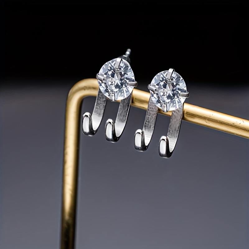 TEMU 2pcs Titanium Steel Stud Earrings For Men, Synthetic Cubic Zirconia, Hip-hop Fashion Jewelry, Stainless Steel Ear Needle, With Daily Wear & Party Accessories