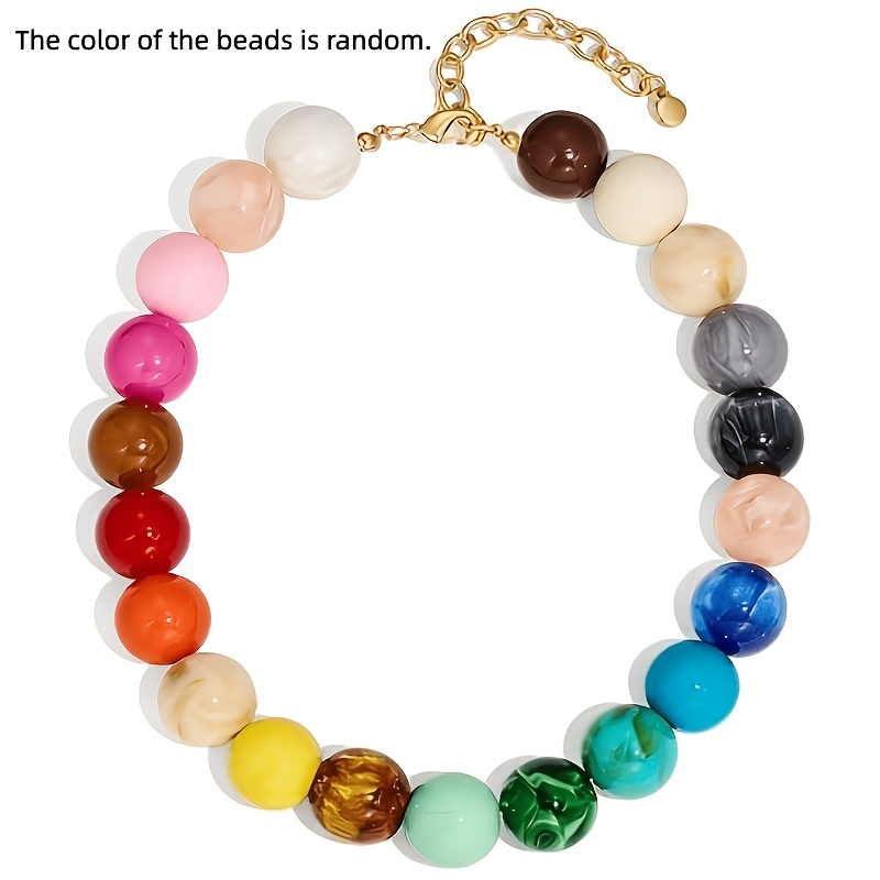 TEMU 1 pièce Collier Bohème Y2K Multicolore pour Femme - Perles en Acrylique Plaquées Adaptées pour un Usage , Fêtes , Festivals de Musique, Cadeau