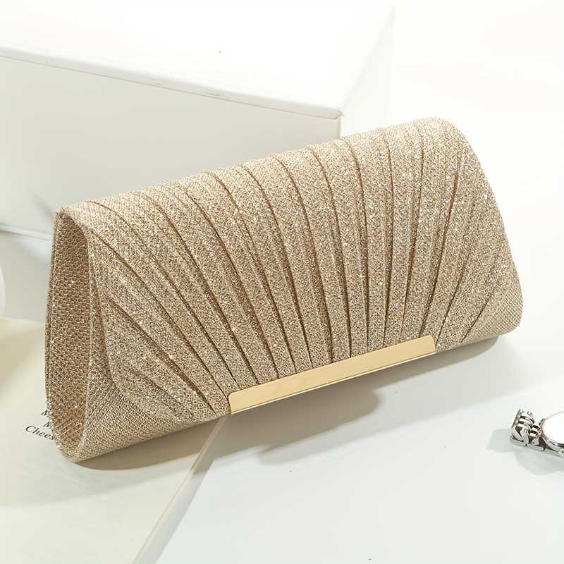 

Glitter Envelope Clutch Bag With Pleated Design For Wedding Party Ladies Dinner Bag