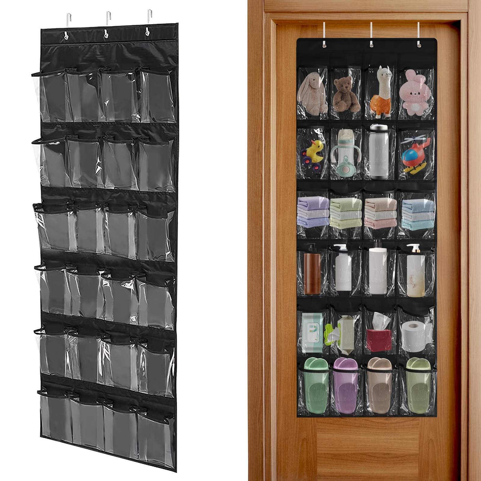 Lot De 2 Rangements à Chaussures Suspendus - 12 Poches Chacun - Tissu Non-tissé Noir - 115x33 Cm - Pour Porte, Placard, Salle De Bain