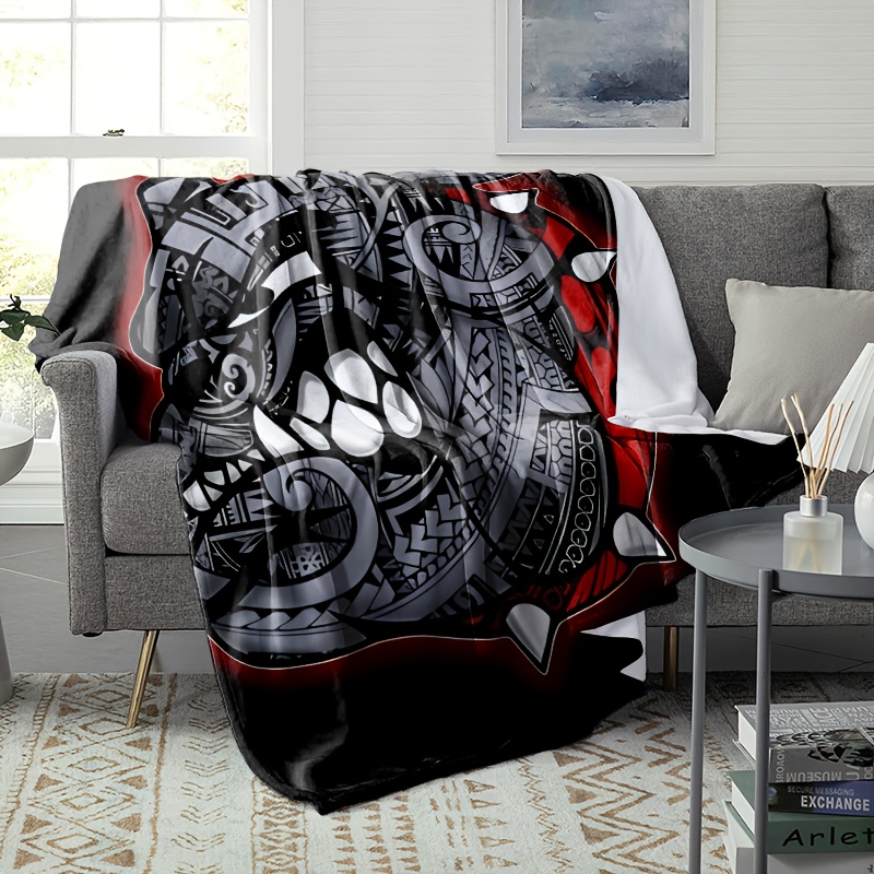 TEMU 1pc Blanket With Unique Bulldog Pattern, Polynesian Totem Style Bulldog Head Blanket Personalized Gift Flannel Blanket Nap Blanket