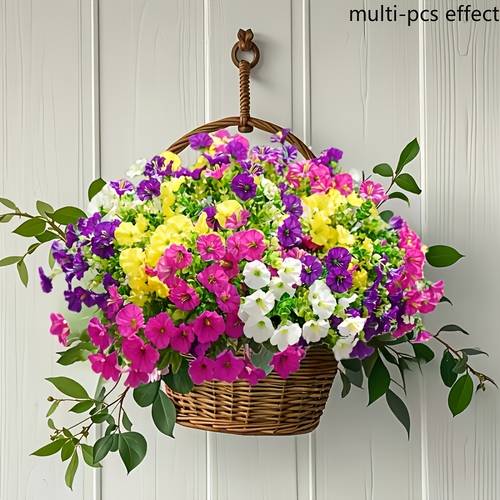 54 realistic uv resistant multi colored artificial flowers artificial hanging flowers plants for outdoors petunias flowers planter for outside porch patio balcony garden spring summer decor holidays