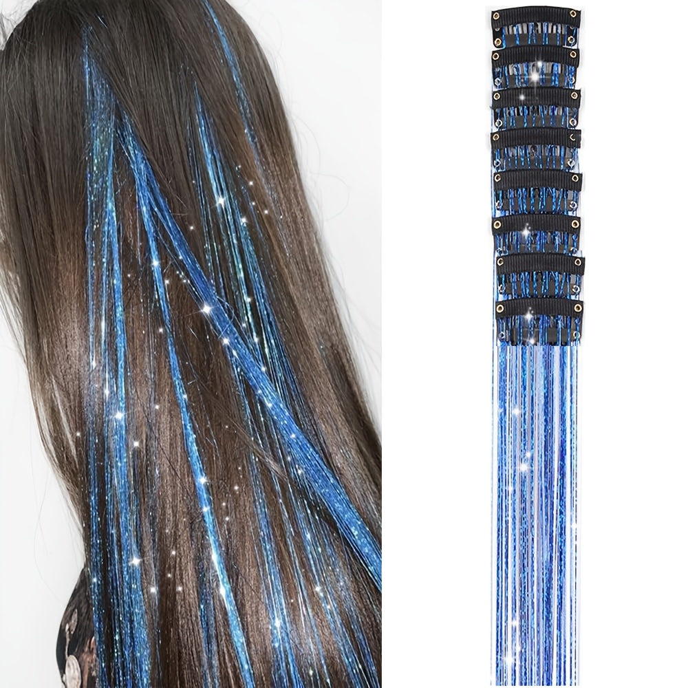 Image of 8pcs Clip-in Hair Tinsel - 20-inch Clip Glitter Tinsel Hair Extensions Dazzle Colorful Additions Kit For Women , Cosplay, Party, Halloween