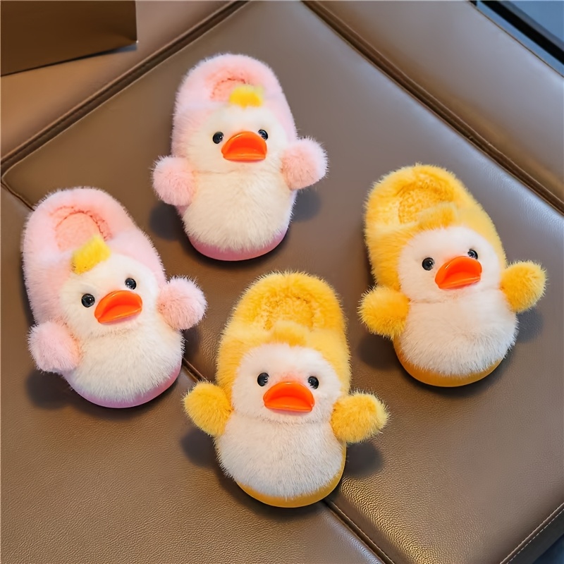 ' Cute Duck Slippers - Winter Warm Soft Plush-like Indoor/Outdoor House with Rubber Sole, Low-Cut Duckling Booties for & (Pink, Grey, Yellow) - Easy Slip-On & Durable for, Playtime