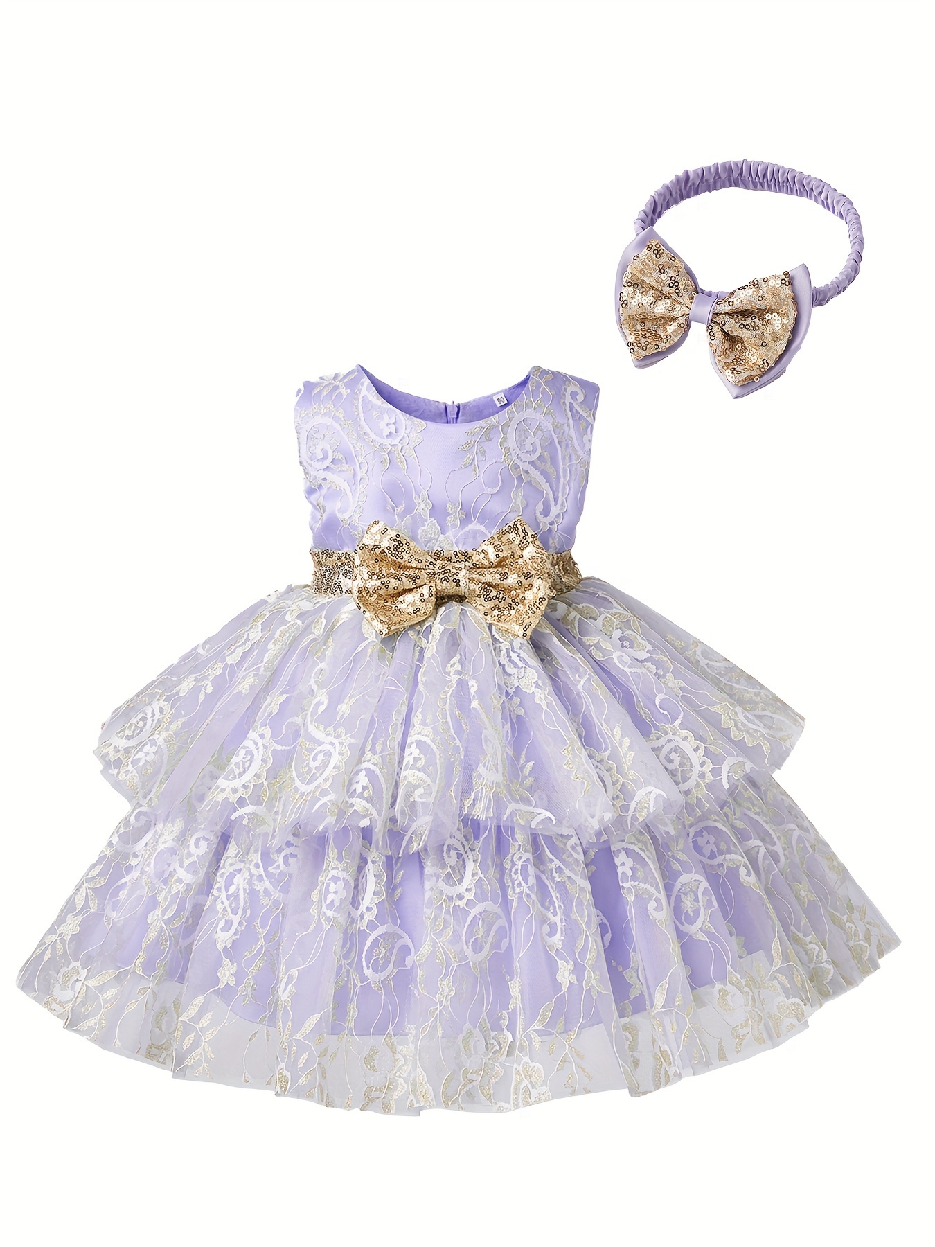 Infant Toddler's Elegant Sequin Bowknot Decor Princess Dress - Temu ...