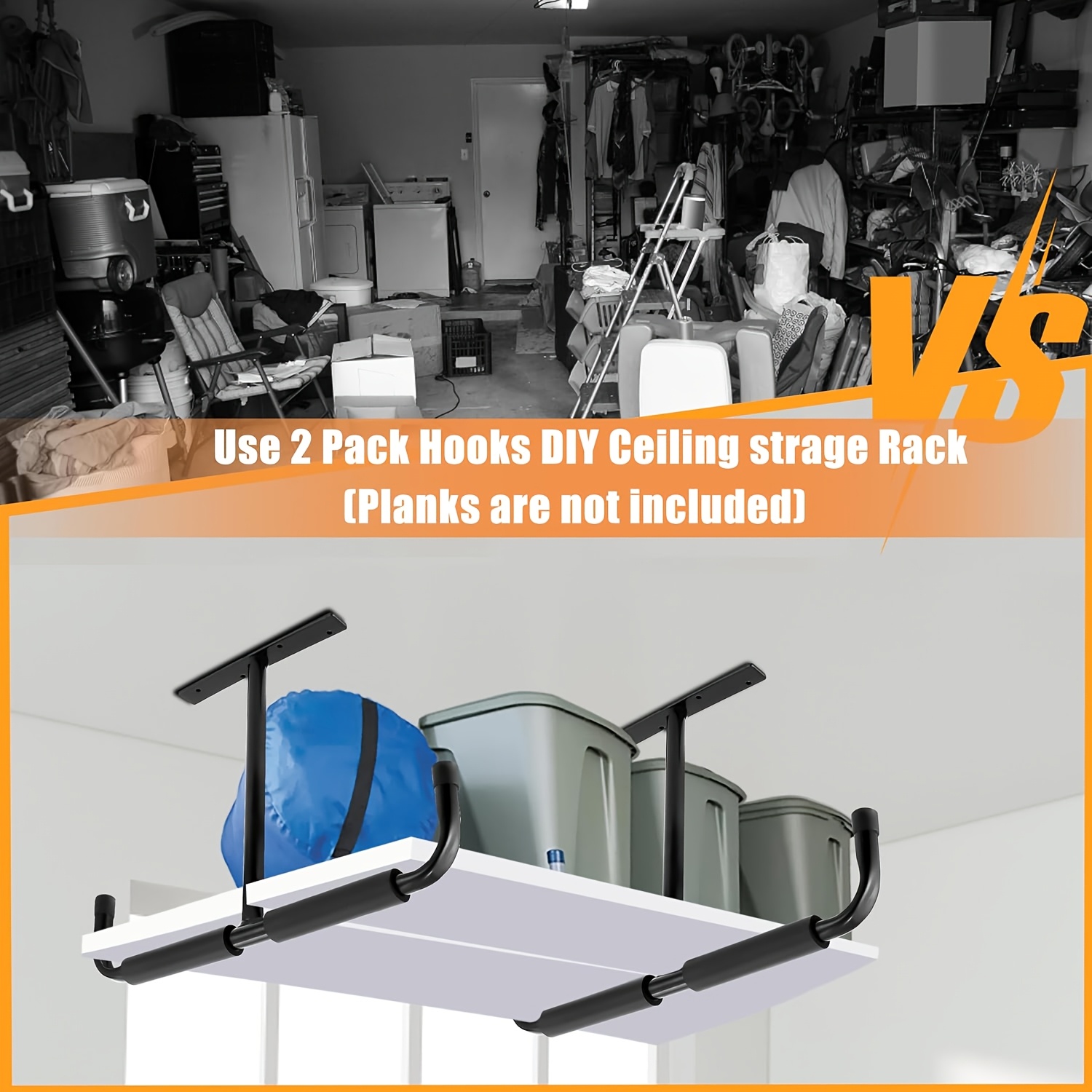 Industrial Heavy-Duty Ceiling Mounted Garage Utility Hook Rack, Powder Coated Metal with Easy Installation for Wood, Bicycle, and Tool Storage - Includes Mounting Hardware, Ceiling Mount|Sleek Metal Rack|Metal Construction, Garage Storage