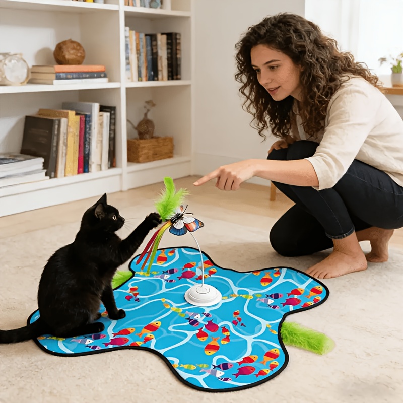 TEMU 2-in-1 Rechargeable Motion-activated Interactive Cat Toy, 360° Irregular And Jumping, Flying Butterflies, Hidden Feathers, Realistic , Cute And
