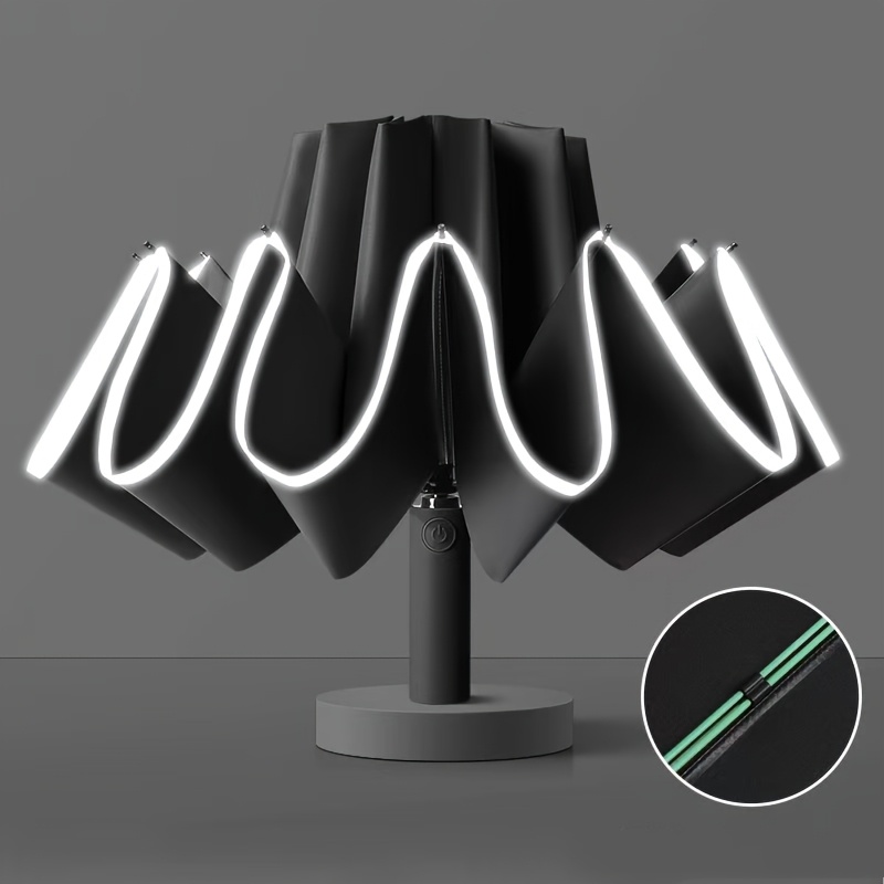Compact Travel Umbrella with , and Windproof Design, Durable High-Density Fabric with Reflective Strip for Safe Commuting, Stylish Options, Premium Automatic Open/Close Button, Quick & Convenient Style