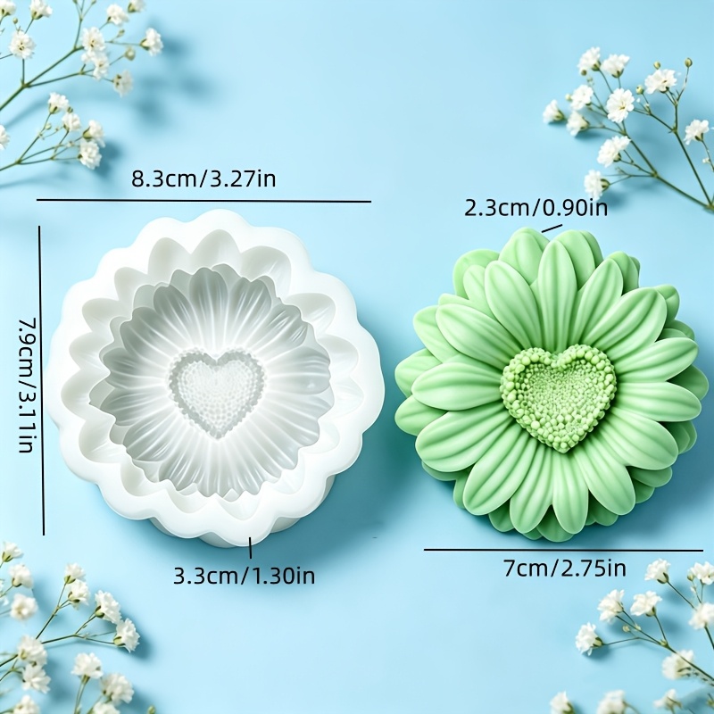 TEMU 3-layer Heart Sunflower Scented Candle Silicone Mold Sunflower Scented Stone Gypsum Diffuser Home Ornament Decorative Silicone Mold