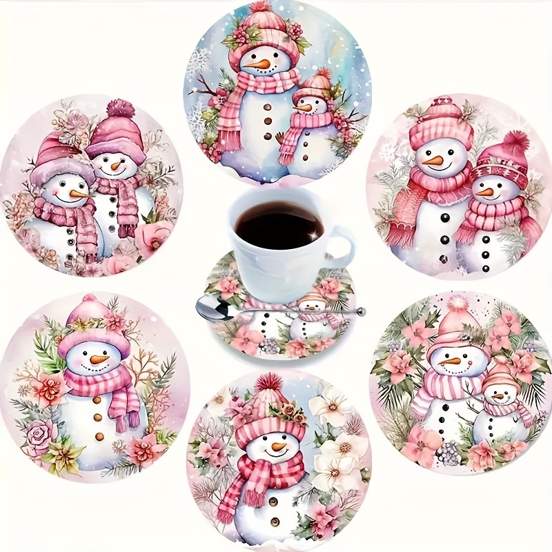 

A Set Of 6 Christmas Snowman Coasters, Wooden Heat-resistant Mats, Decoration, Holiday Room Decoration, Theme Party Accessories, Ideal Christmas Gift, Room Decor