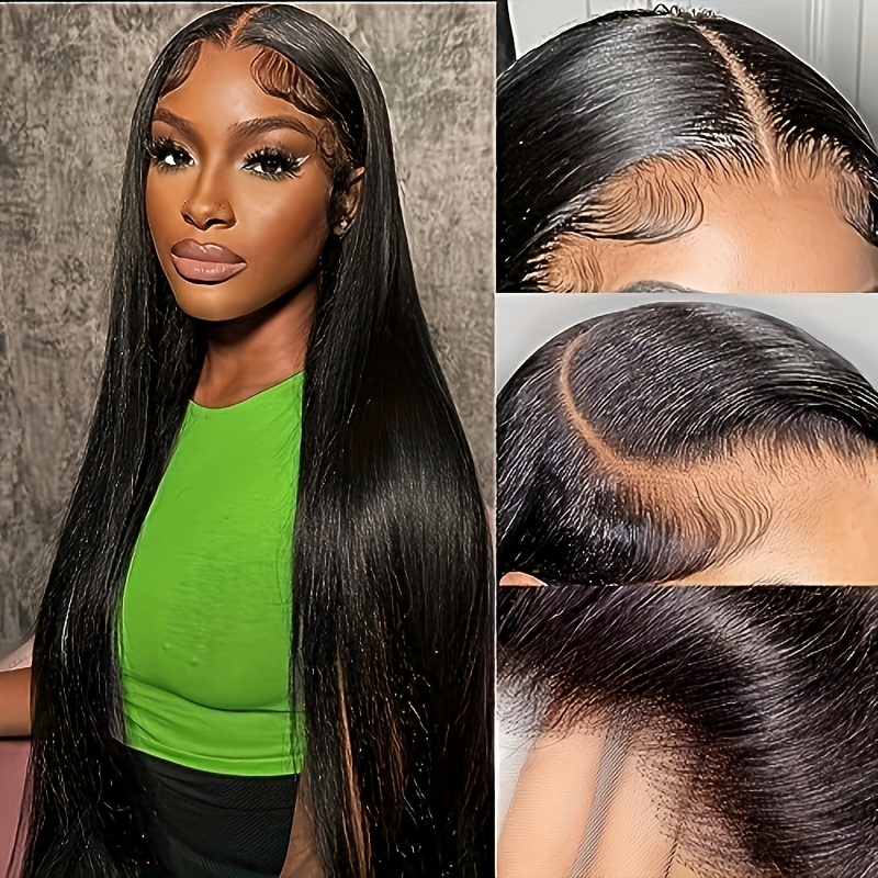 Image of Straight Lace Front Wigs Human Hair Long Wigs For Women 13x4 Hd Transparent Lace Front Human Hair Wigs For Women Brazilian Hair Lace Frontal Wig 150% Density With Baby Hair