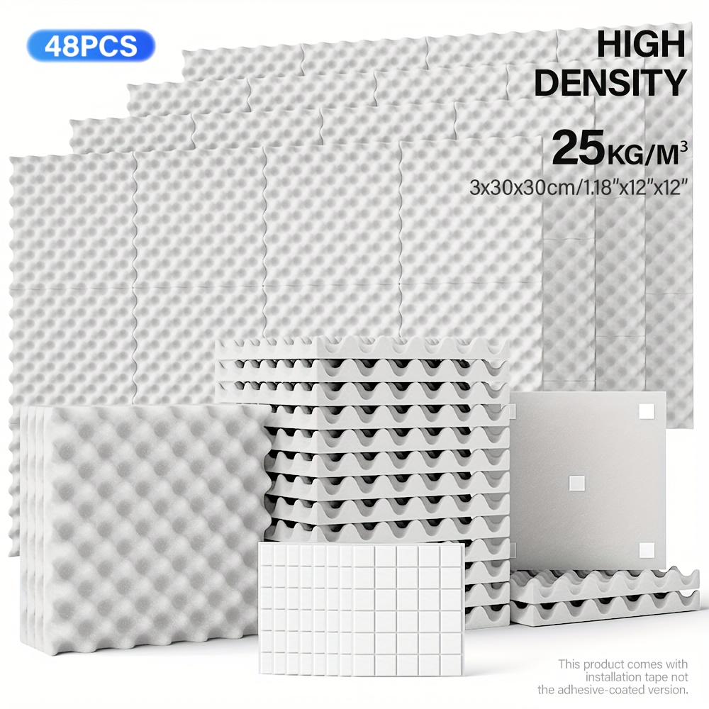 48 pcs 12 x 12 x 1 18   soundproofing system egg crate acoustic panels with double sided noise cancelling for home theater gaming room recording   dampening foam   installation instructions