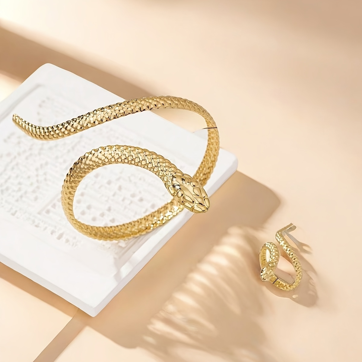 Snake Shaped Adjustable Bracelet Ring Set
