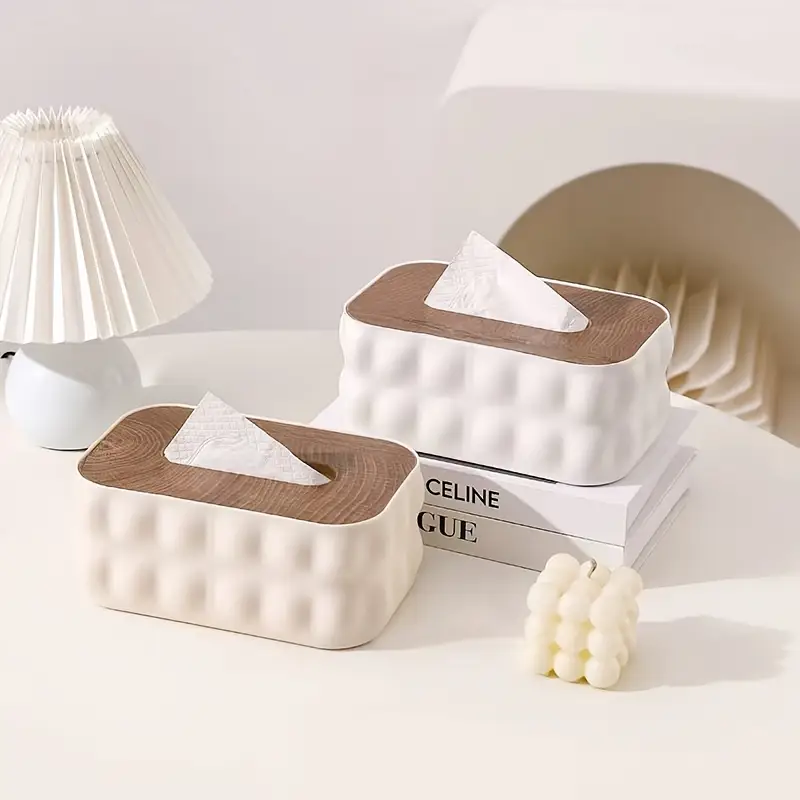 modern white acrylic tissue box with spring loaded lid like cover portable tissue dispenser for bathroom office home minimalist square plastic touch operation cordless tissue organization tissue holder bathroom tissue holder for table Product details 0