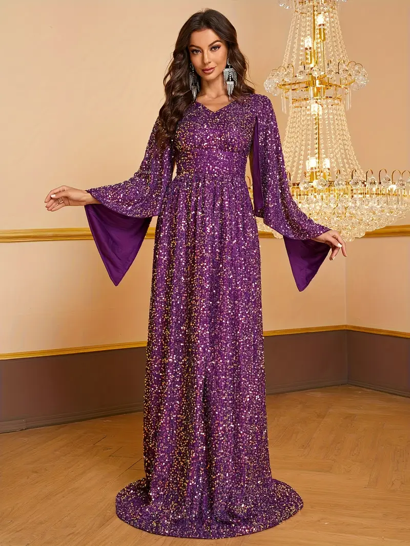 cloak sleeve sequin formal dress Sequin Lace Cape Sleeve Long Formal Chiffon Evening Gown
