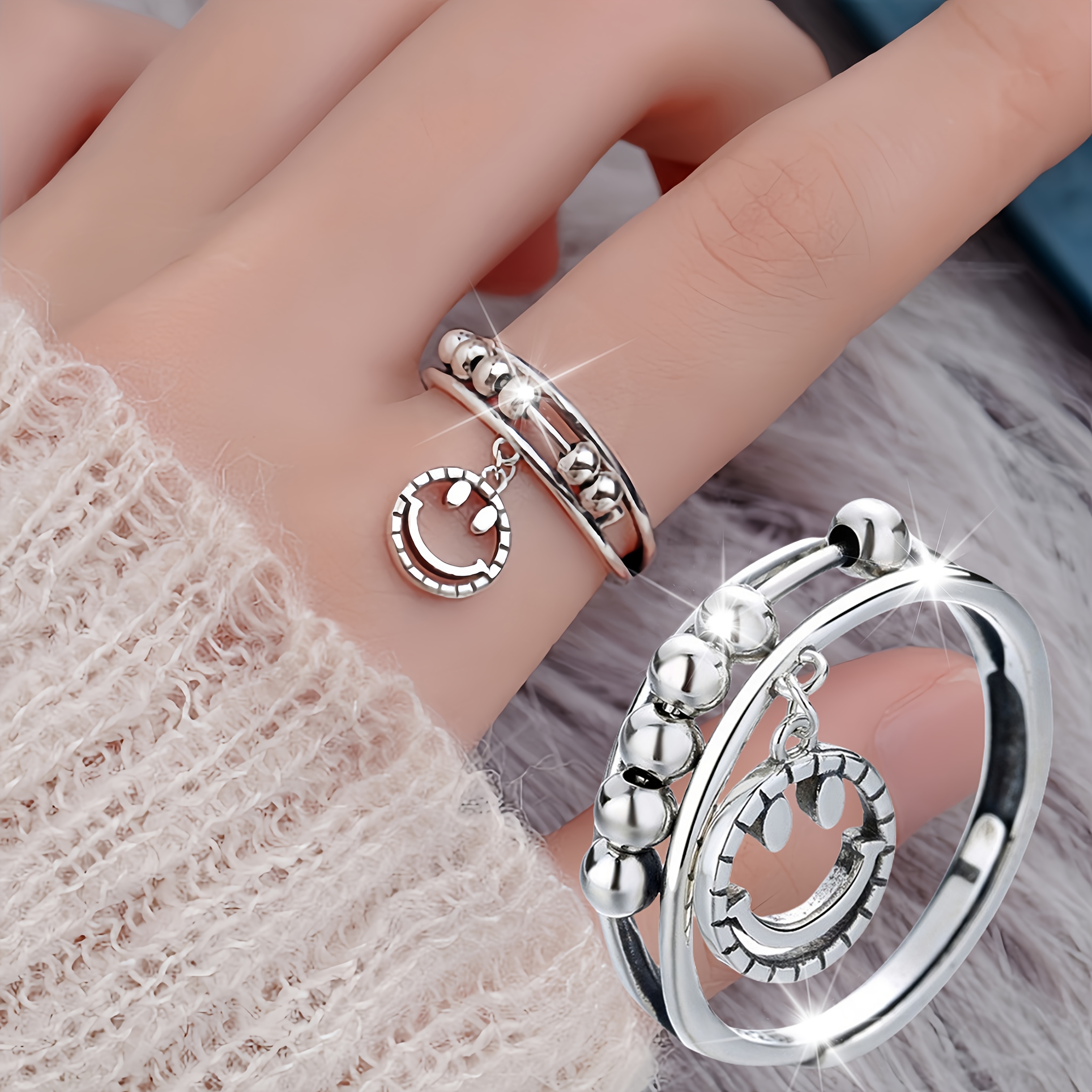 925 sterling silver beaded spinner ring with hanging star charm trendy hip hop style sexy fashion jewelry ideal gift for girlfriend   0 11oz Product details 0