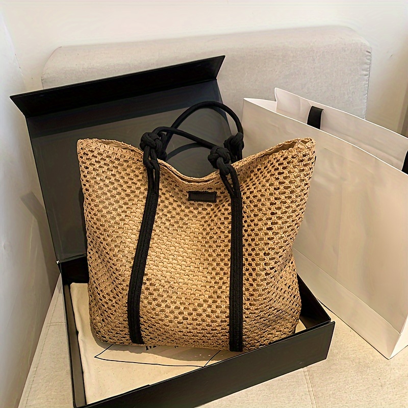 Versatile Minimalist Tote Bag Straw Woven Vacation Beach Bag Vacation Shoulder Bag Shopping Travel Tote Bag