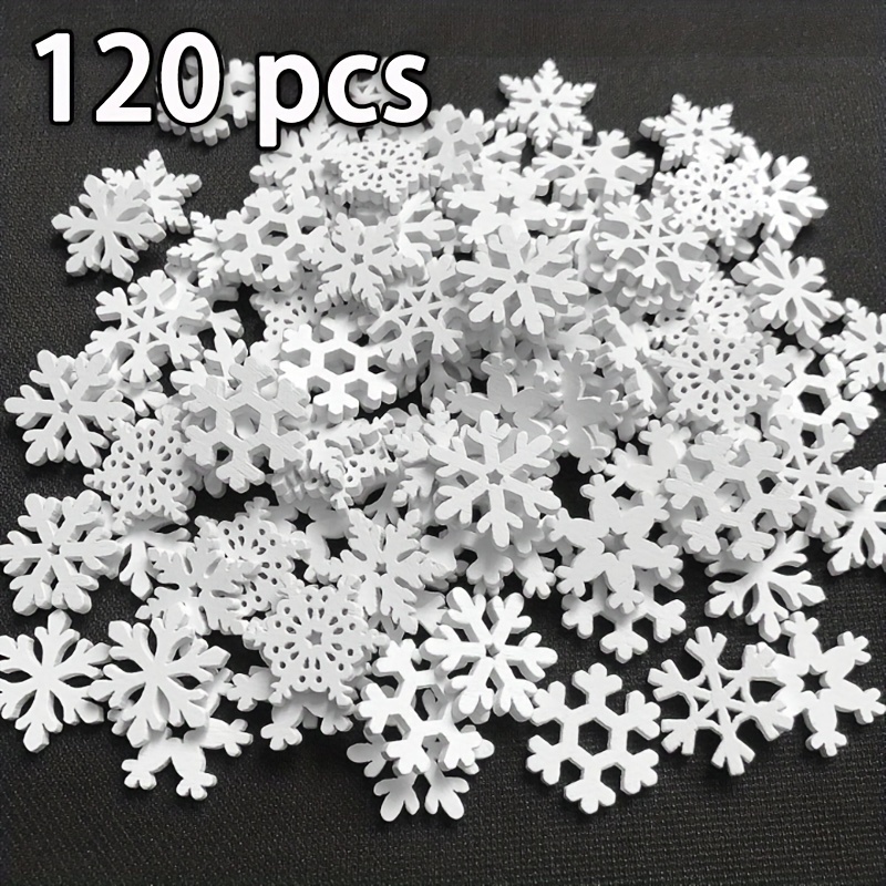 Image of 120pcs, White Wooden Snowflake Holiday Party Decoration, Scene Decor, Festivals Decor, Room Decor, Home Decor, Offices Decor, Theme Party Decor, Christmas Decor