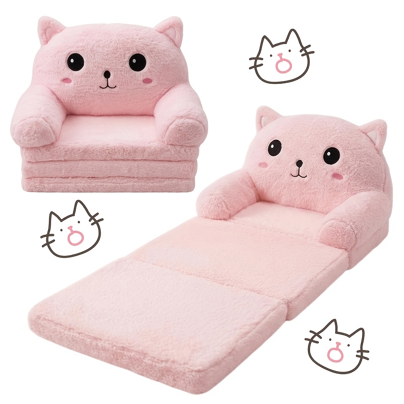 TEMU Sofá plegable para niños con diseño de animales de dibujos animados, sofá cama convertible , sillón de felpa lavable para niños y niñas,