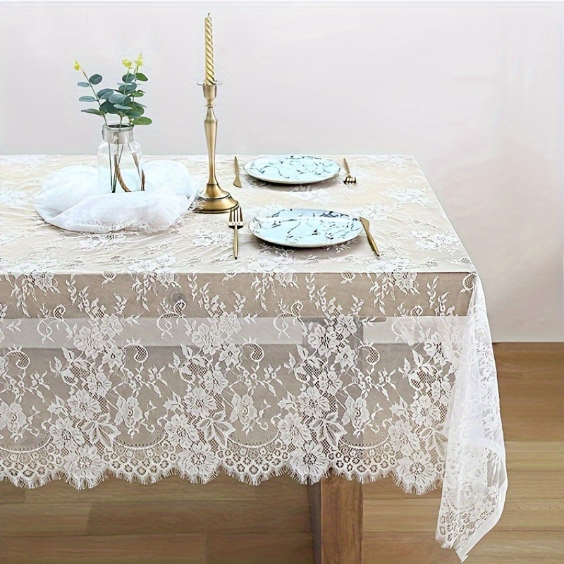 1pc, White Lace Fabric For Table Cover, Lace Decorative Tablecloth Dining Cloth Textile Wedding Party Home Decor