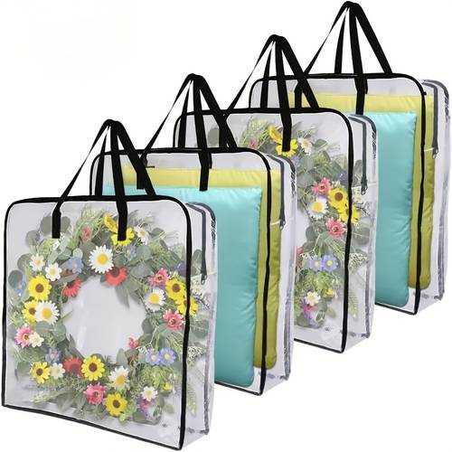 30 inch oversized transparent storage bag with heavy duty handle and zipper closure christmas decoration wreath container wreath sorting bag suitable for clothing blankets christmas decorations