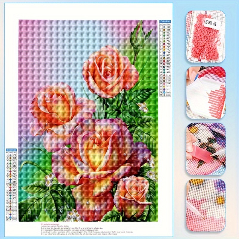 

1pc 5d Diy Artificial Full Round Diamonds Painting Set For Adults Beginners, Frameless Flowers Pattern Diamonds Art For Home Wall Decoration And Gift 30*40cm