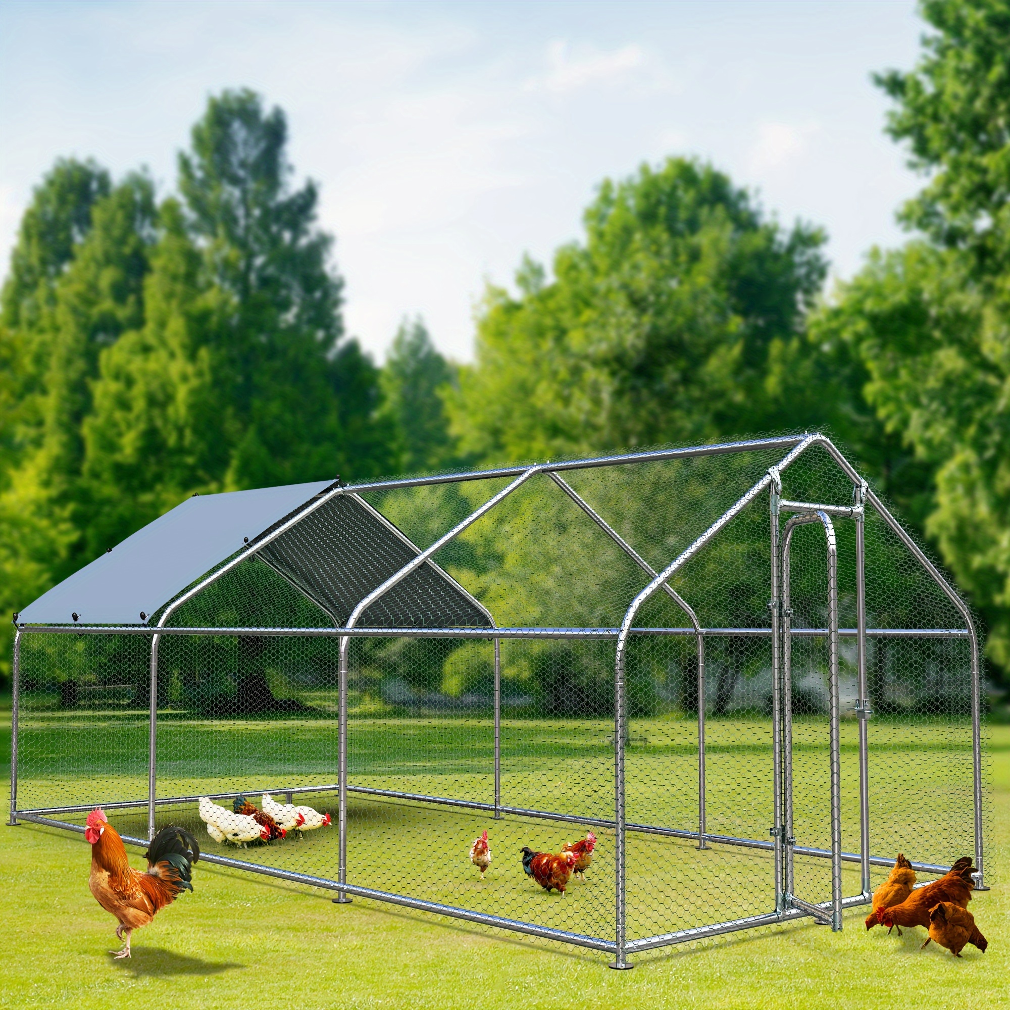 

Dwvo 20x10ft Outdoor Pet Dog Run House Kennel Shade Cage Enclosure W/ Cover Playpen Backyard Large Metal Chicken Coop Walk-in