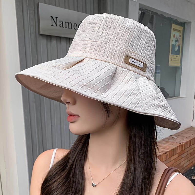 Bow Color Block Bucket Hat Classic Sun Hat, Bucket Hats Elegant Style Spring Summer Travel Beach Hat for Women,SUN/UV Protection,Temu
