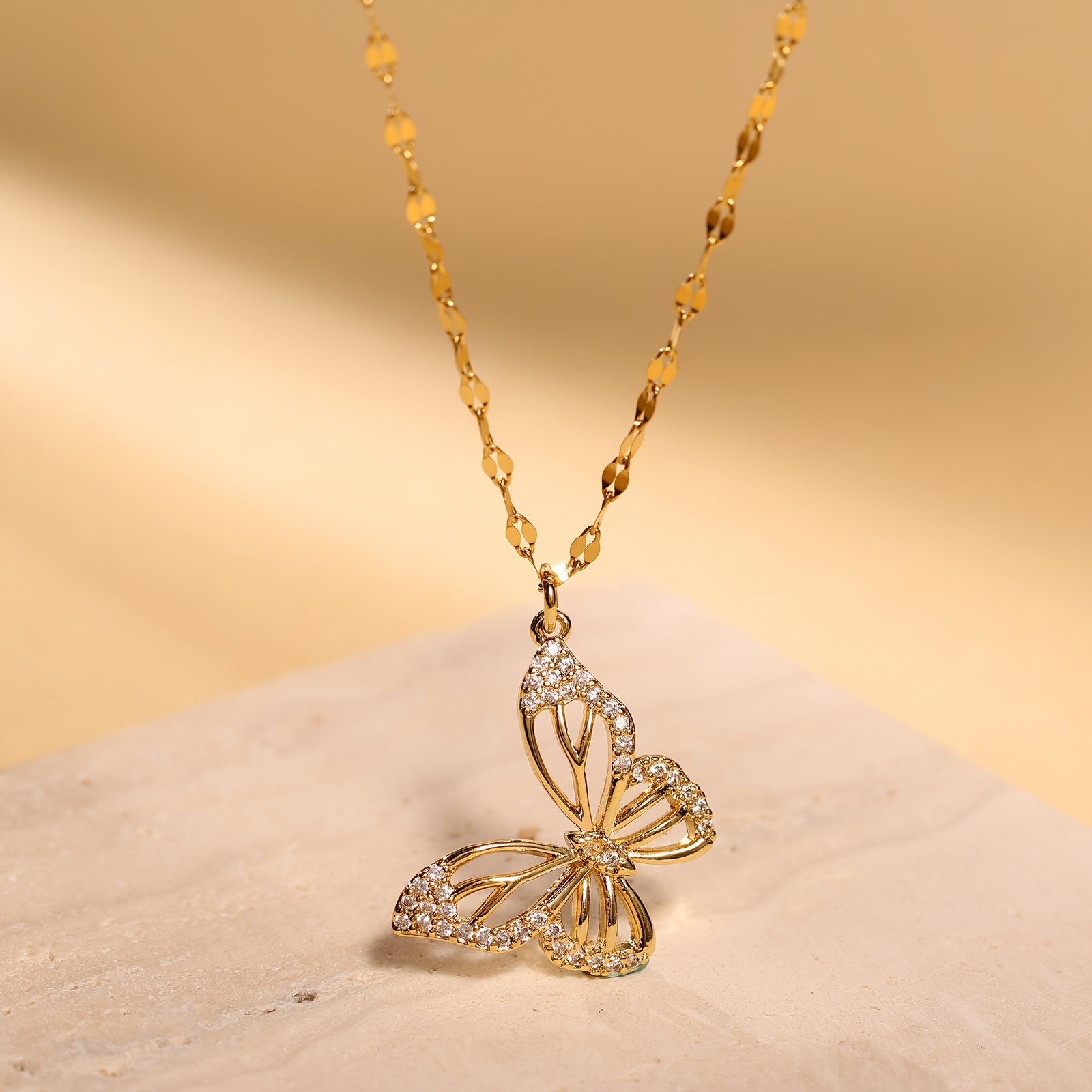 

Elegant Vintage-inspired Butterfly Pendant Necklace With Sparkling Zircon - Stainless Steel, Perfect Gift For Her Butterfly Jewelry Butterfly Necklace