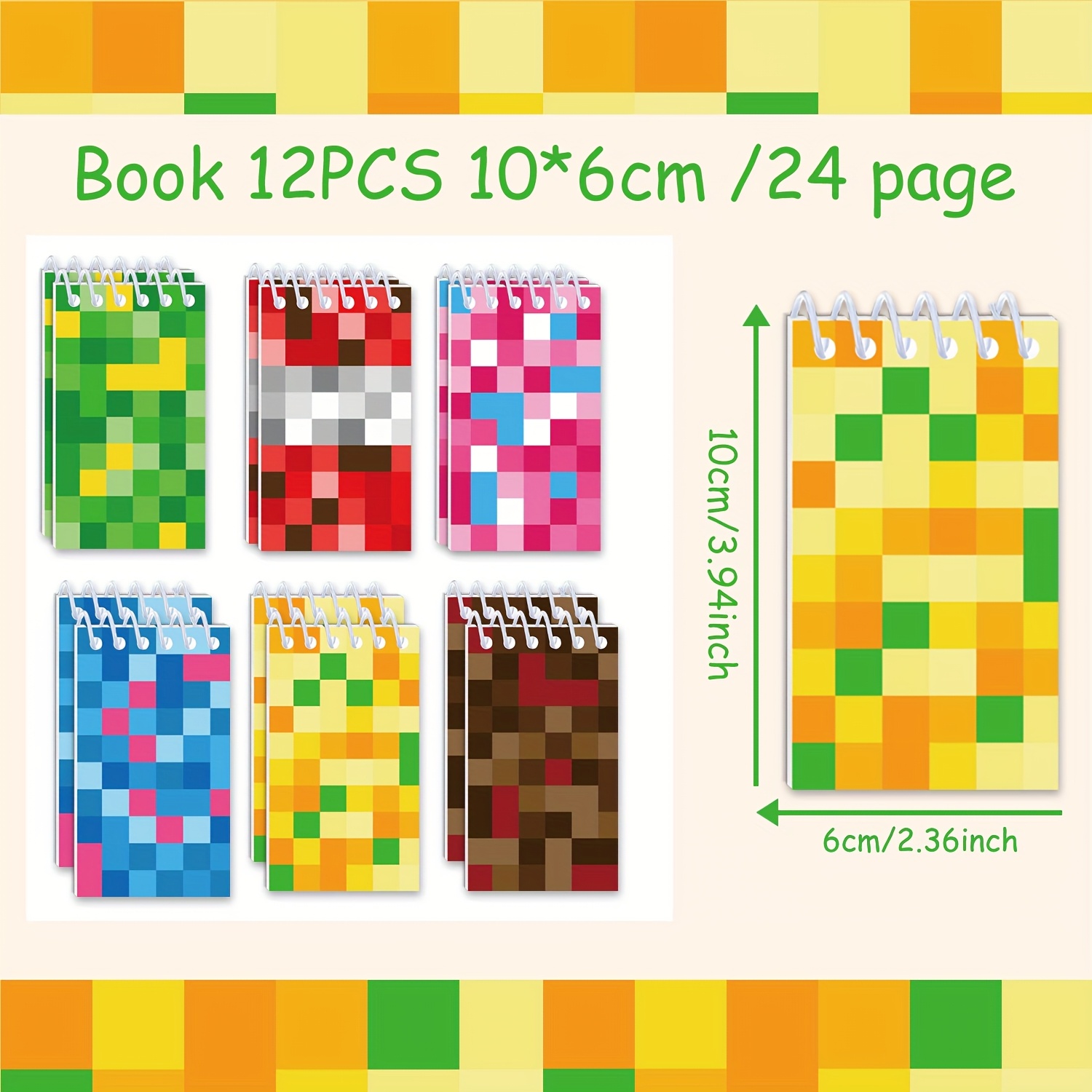 Image of Colorful Pixel Themed Spiral Notebook - Pixel Art Design With Brick Wall & City Patterns, Perfect For Party Supplies & Office Decor, Durable Paper Material, Spiralbound Design