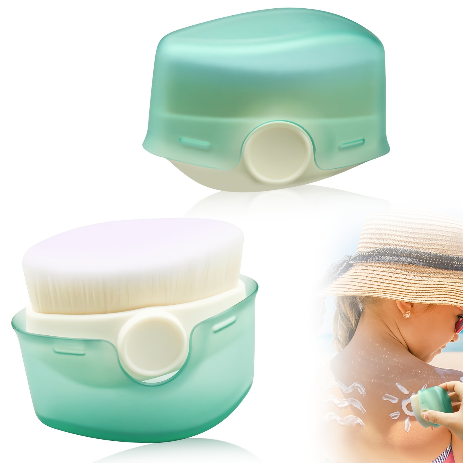 Image of 2pcs Set Of Sunscreen Applicator Brushes, With Protective Caps, Sunscreen Lotion Applicators, Portable Sunscreen Brushes, Suitable For Outdoor Travel Beach (green)