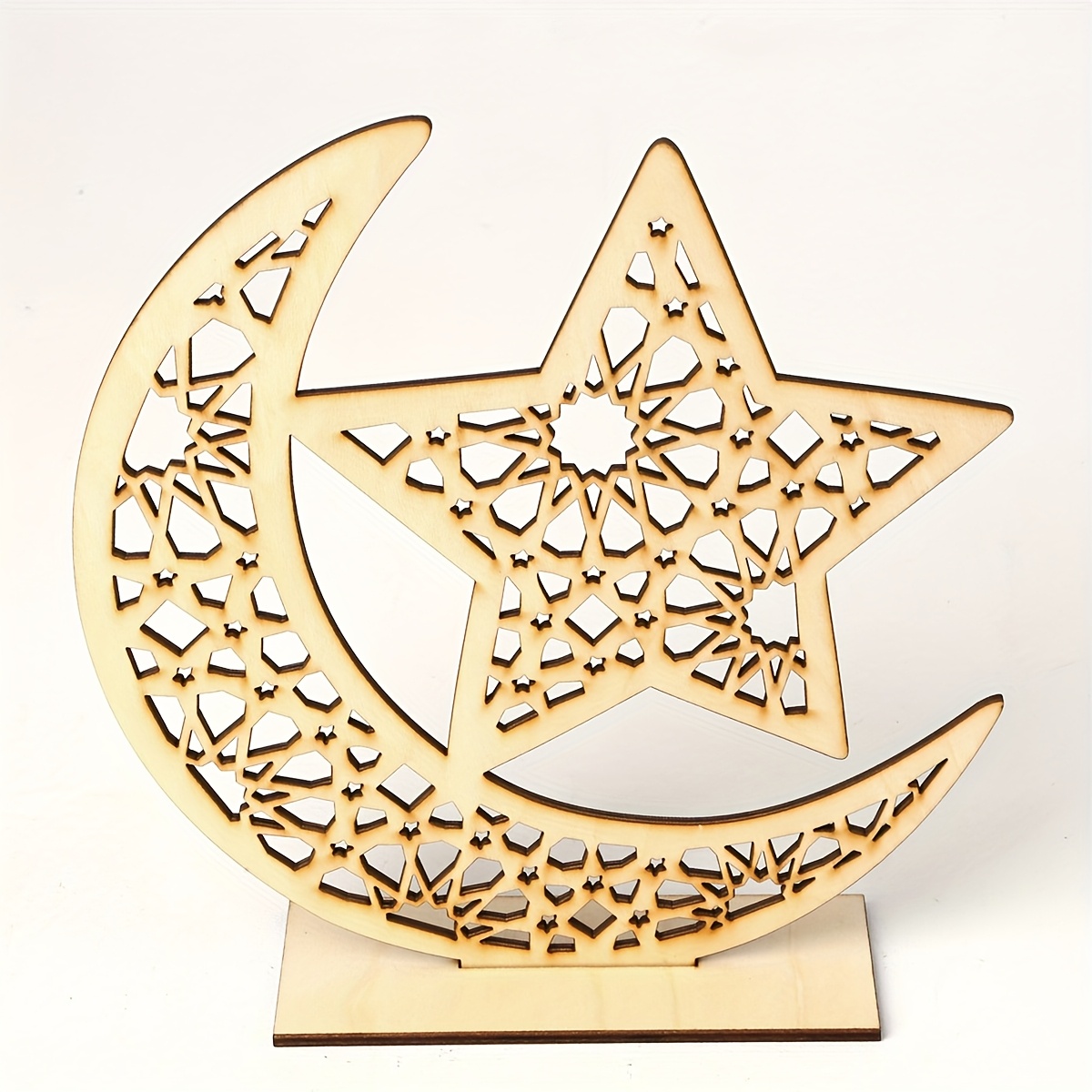 Image of 1pc Wooden Craft Ornament, Decor Moon And Star Diy Tabletop Decoration, No Electricity Required, Clip Attachment, Fit For Occasions, Versatile Room Accent|intricate |elegant Finish, Boho Decor