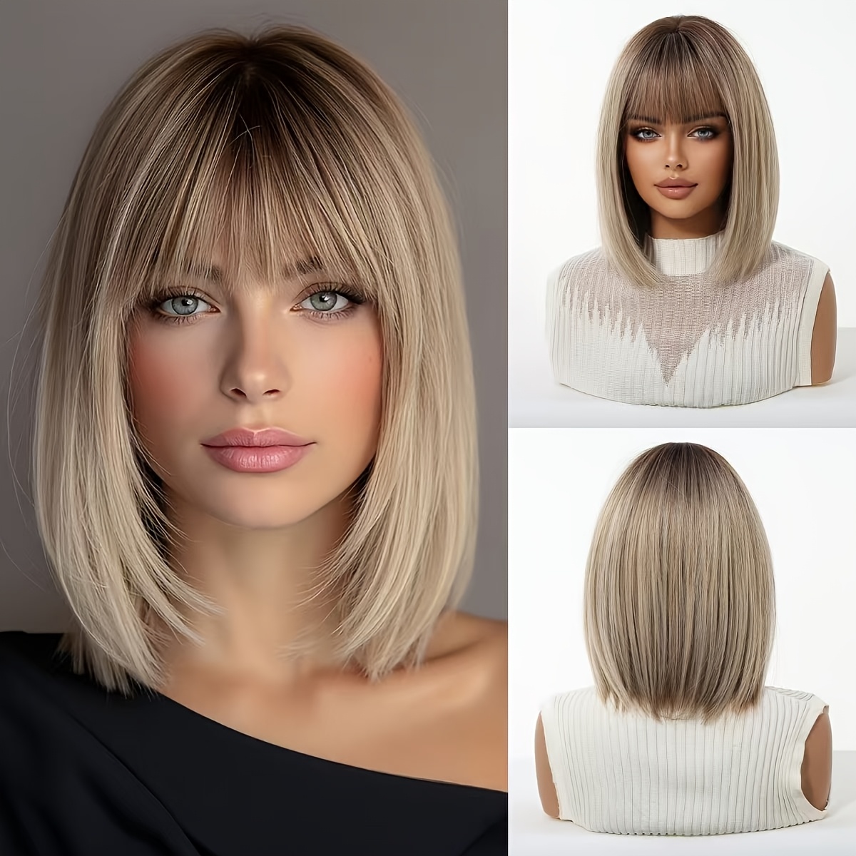 TEMU Perruque Courte et Droite de 12 Pouces pour Femme, Naturelle et Polyvalente, Tendance et Élégante, Ambiance Atmosphérique Formidable, pour