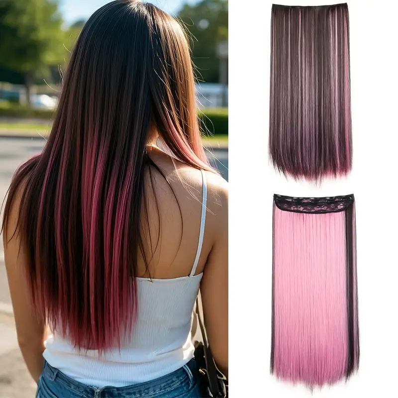 1pc vibrant clip in hair extensions with 5 clips long straight heat resistant synthetic fiber hairpiece for women adds volume length for hair extensions for women versatile hairpiece heatresistant hair details 7