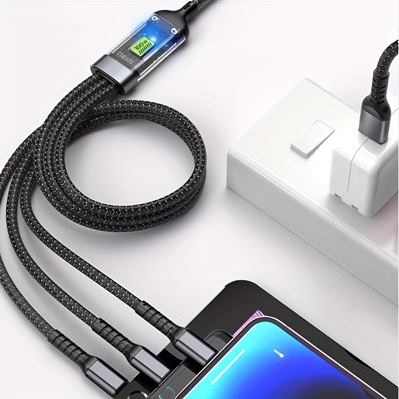 100W Max Multi Charging Cable 3in 1 Multi USB Charger Fast Charging Cable, Multi Charging Cable 3in 1 Multi iPhone Charger Cable Nylon Braided MFi Universal USB Fast Charging Cord with Type-C/USB C Micro Lightning for Phone iPad iPhone