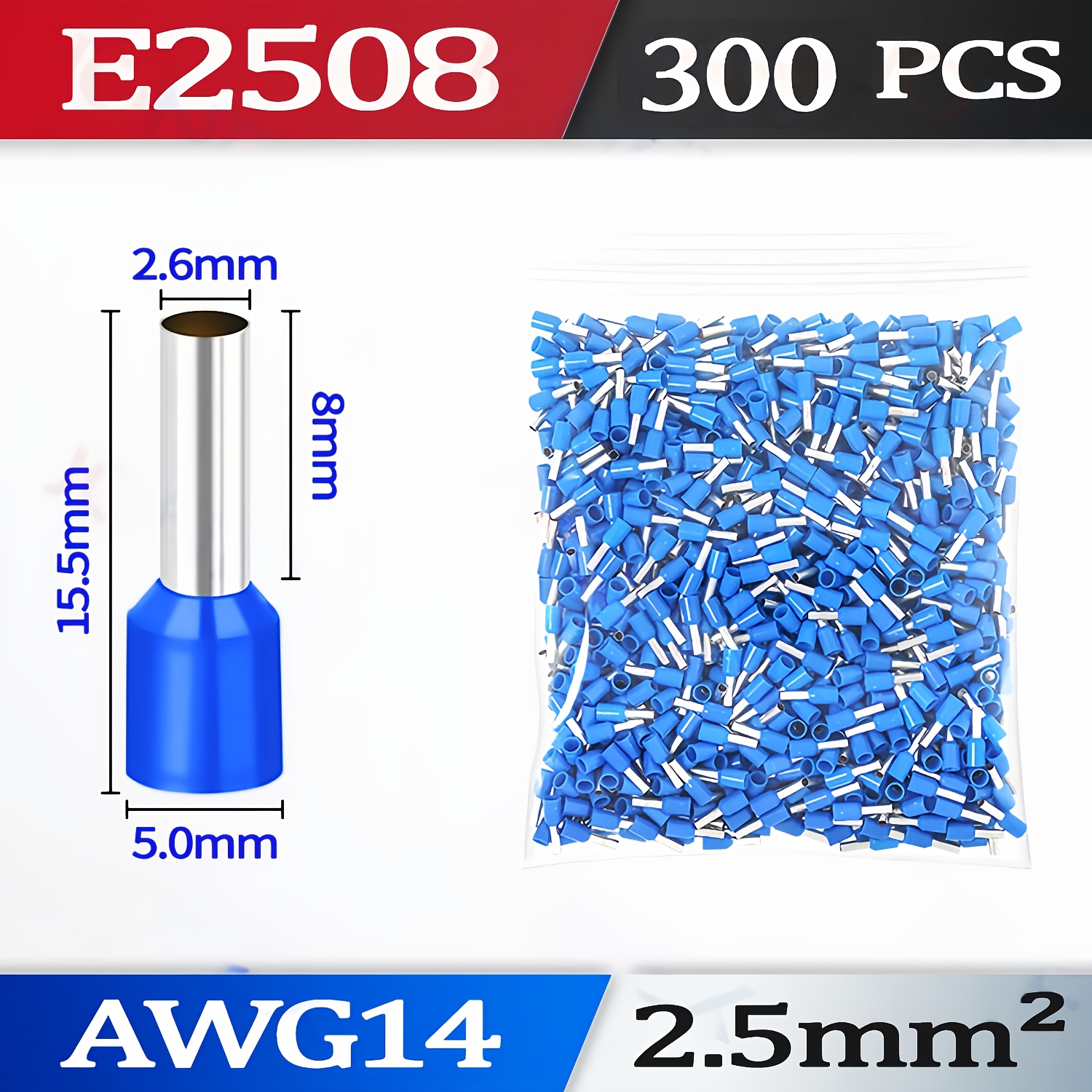 300 kosov žičnih krimp priključkov, 8 različnih specifikacij in več barv, krimp priključki za 22-8 AWG (0,5-10mm²), zatični priključki,