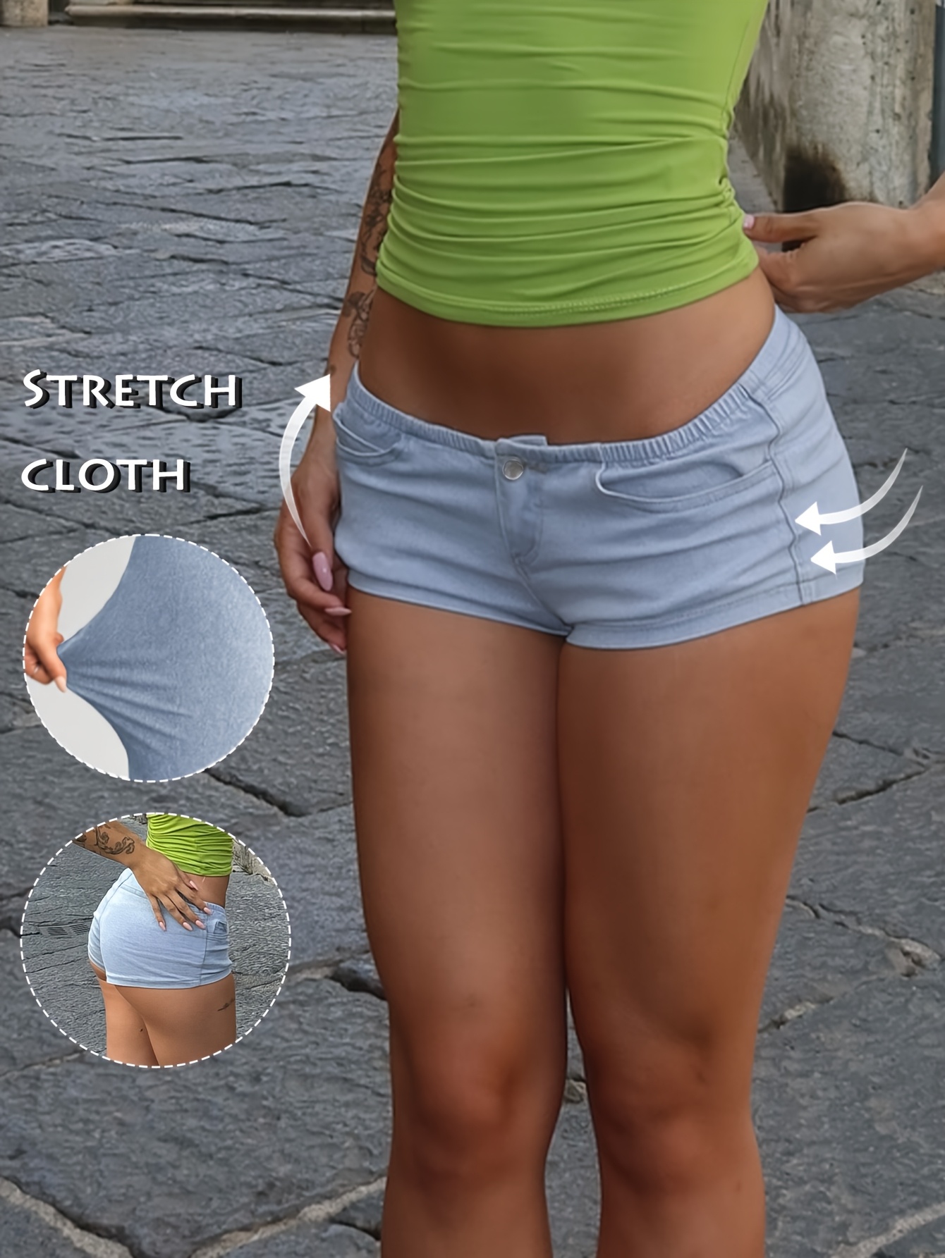 Pantalon Court En Jean Stretch Femme - Denim Déchiré Taille Basse Été Mode