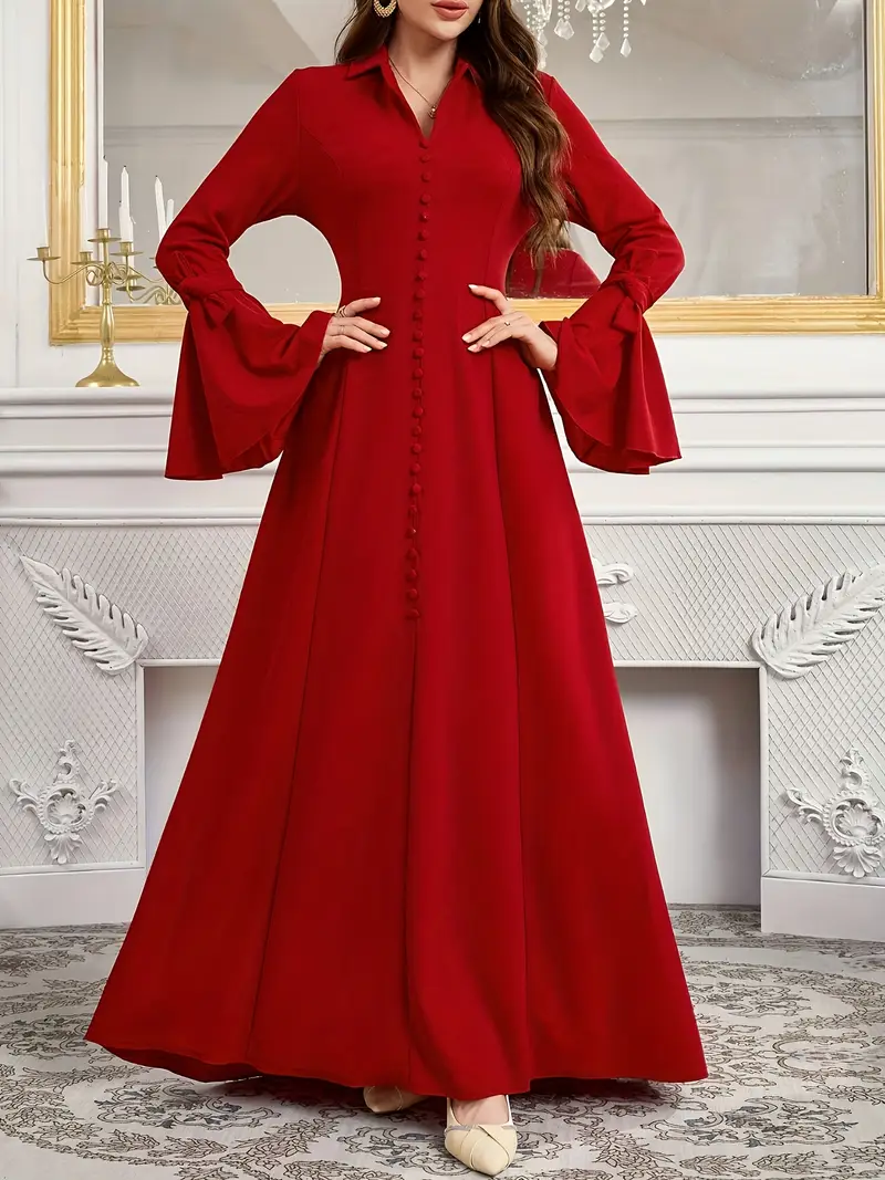 BK0910547 Tailored Elegant Women'S Dress for Autumn And Winter, Fitted with Buttons And Flared Long Sleeves * Christmas BK0910547 Tailored Elegant Women'S Dress for Autumn And Winter, Fitted with Buttons And Flared Long Sleeves * Christmas