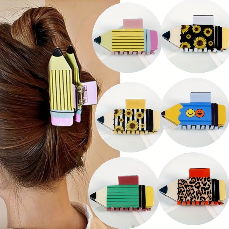 

6pcs Creative Pencil Shaped Hair Claw Clips, Cute Funny Hair Claw Clips For Updo, Back To School Gifts For Her, Perfect For Party Holiday Daily Use