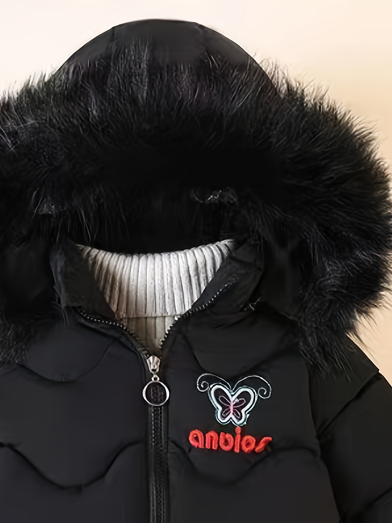 Meisjes Winter Gevoerde Jas met Versierde A-Lijn Snit & Dikke - Middellange Ritsjas, Opstaande Kraag