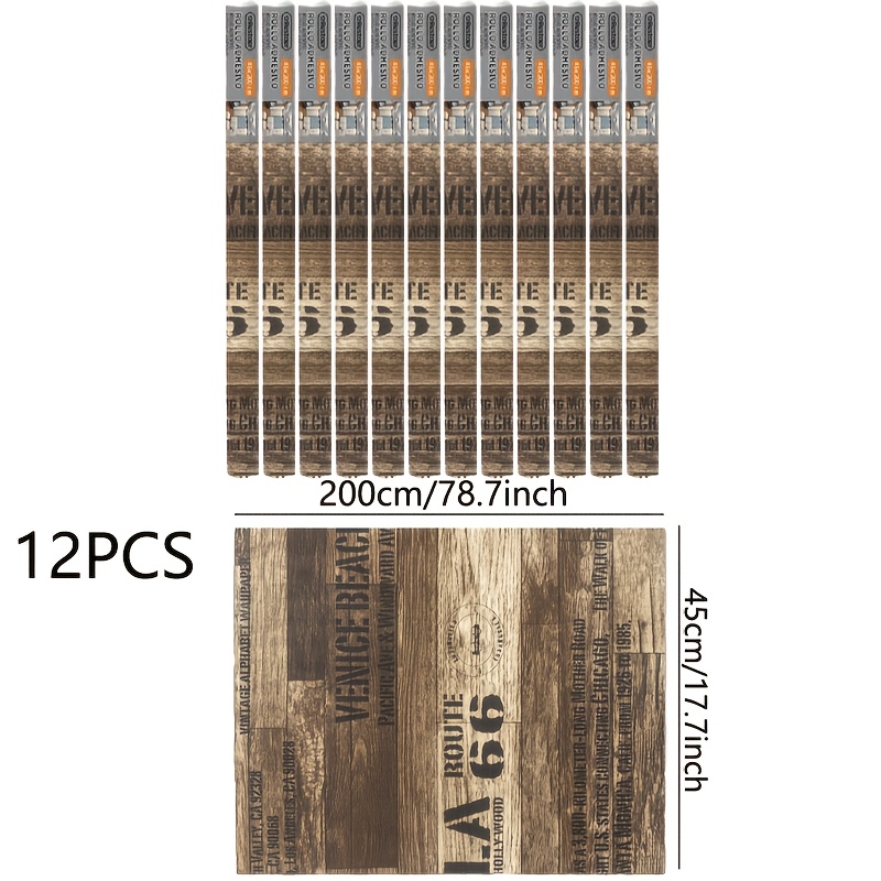 Image of Set Of 12 Wallpaper Rolls - Retro Wood Texture Wallpaper Suitable For Living Room, Bedroom, And Kitchen, Self-sticking Wallpaper For Walls, Pvc Washable Wallpaper For Decorative Purposes
