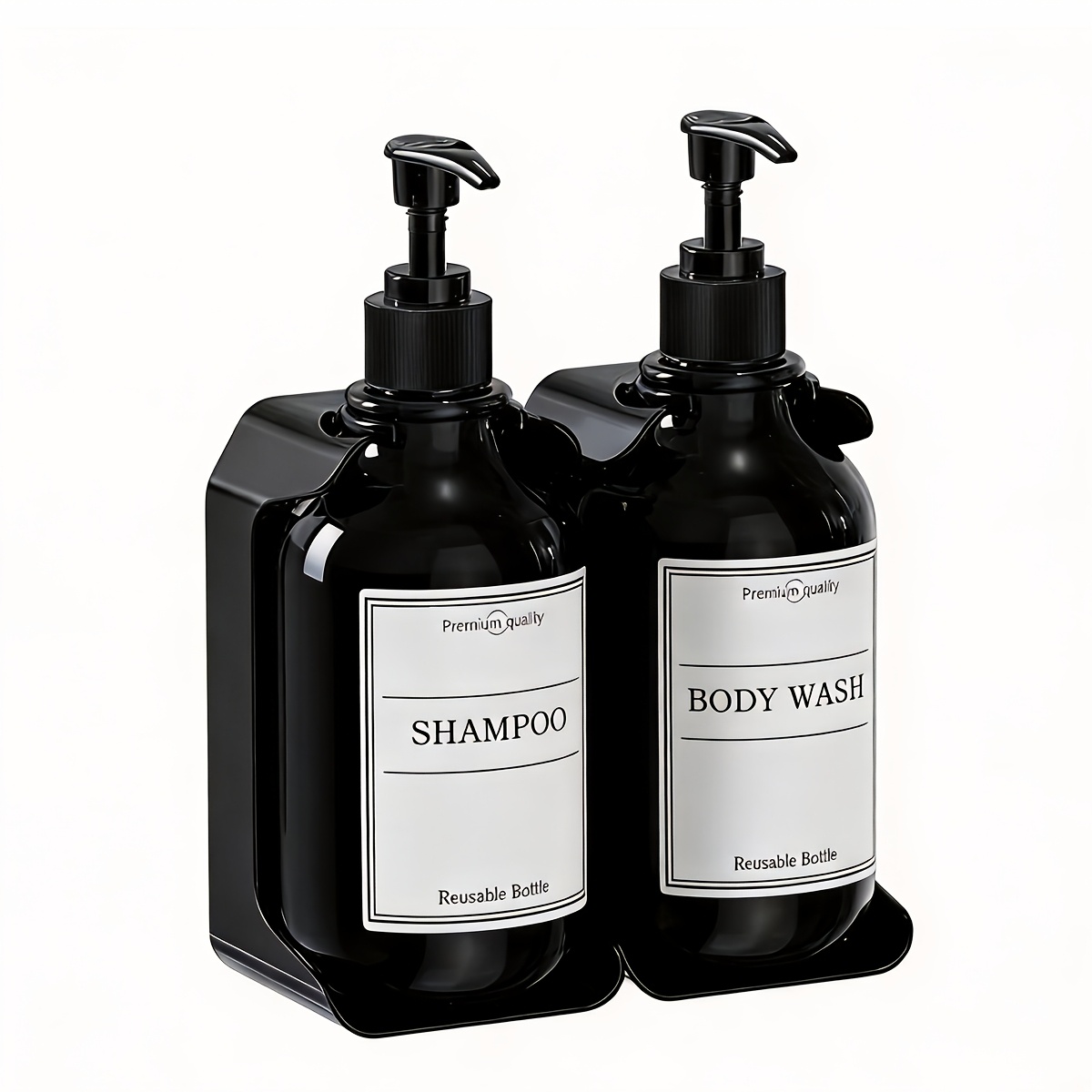 TEMU Set Of 2 Wall-mounted Dispensers For Modern Shampoo And Body Wash - No Drilling Required, 16oz Capacity, Includes 6 Labels, Easy To Refill,
