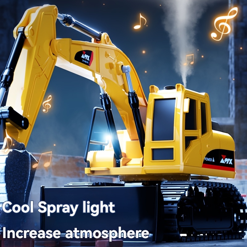 JOVOW Remote Control Excavator Toy RC Track Tractor With Metal Shovel, Light And Sound Effect Spray Function 680 Degree Rotation 2.4Ghz Suitable For 6-year-old Boys Building Toys Perfect Birthday Gift