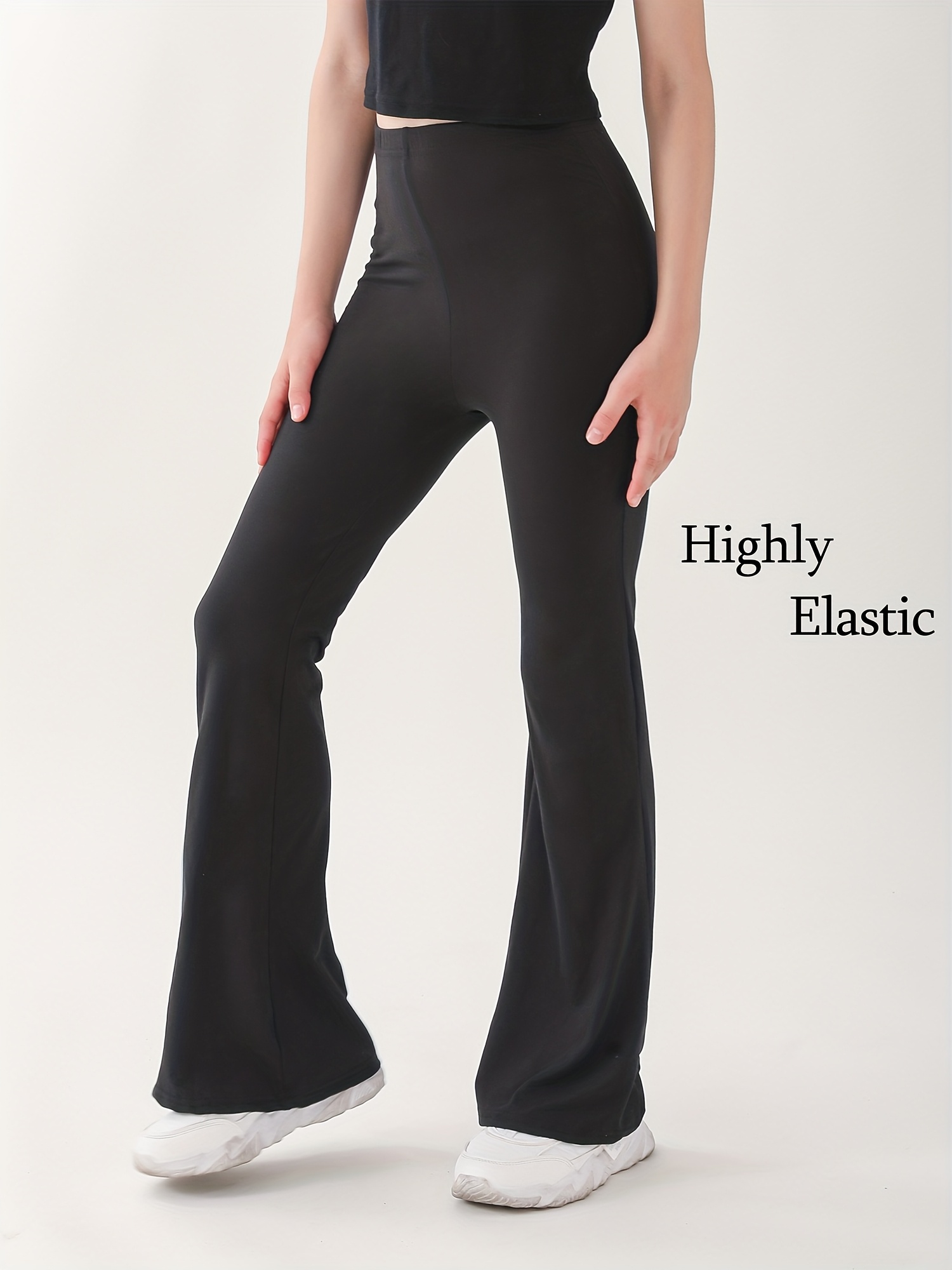 Four-way Stretch Double-brushed Solid Color Series, Mid-to-large Kids' Flared Pants That Touch the Floor