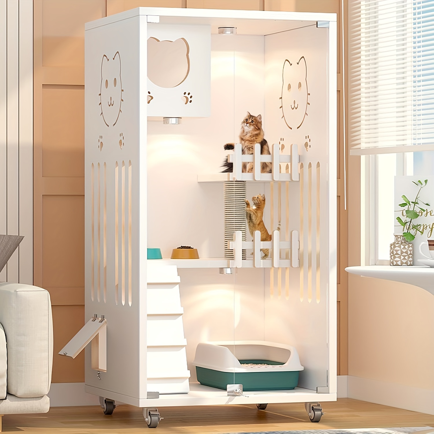 white wooden cat house wooden indoor outdoor cat enclosure Temu